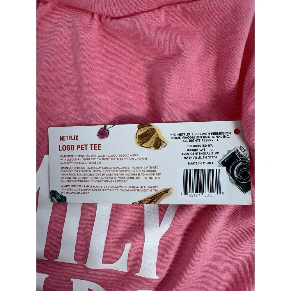Netflix Emily in Paris Pink Logo Pet T-Shirt Dog Shirt Size Large NWT